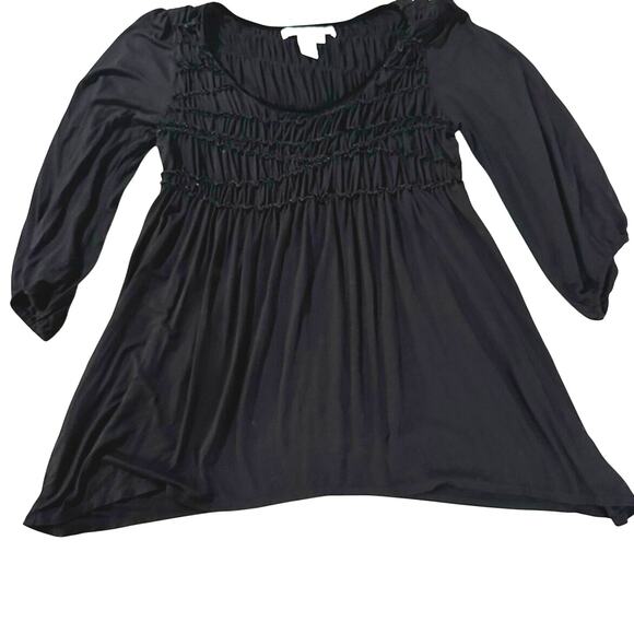 Studio M - Smocked Babydoll Tunic Blouse Black - Extra Large - Picture 7 of 9